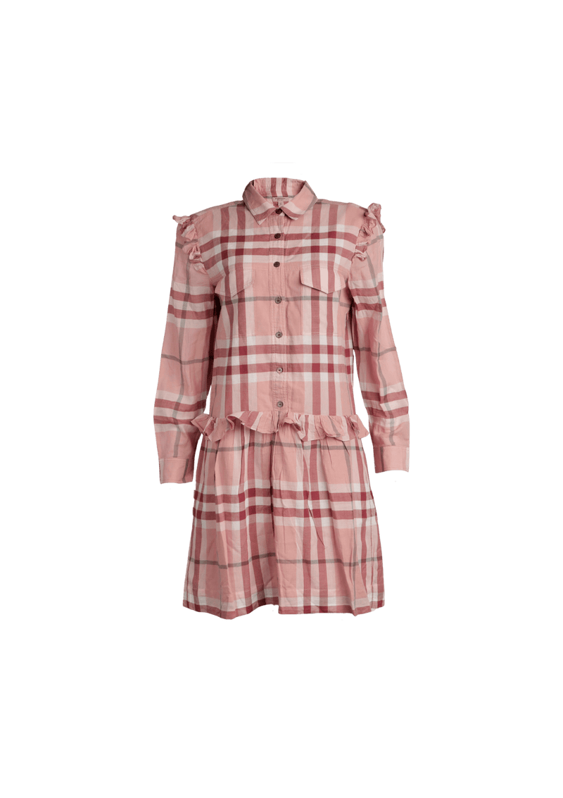VESTIDO BURBERRY HOUSE CHECK LONG SLEEVE DRESS 40 ROSA ORIGINAL Gringa