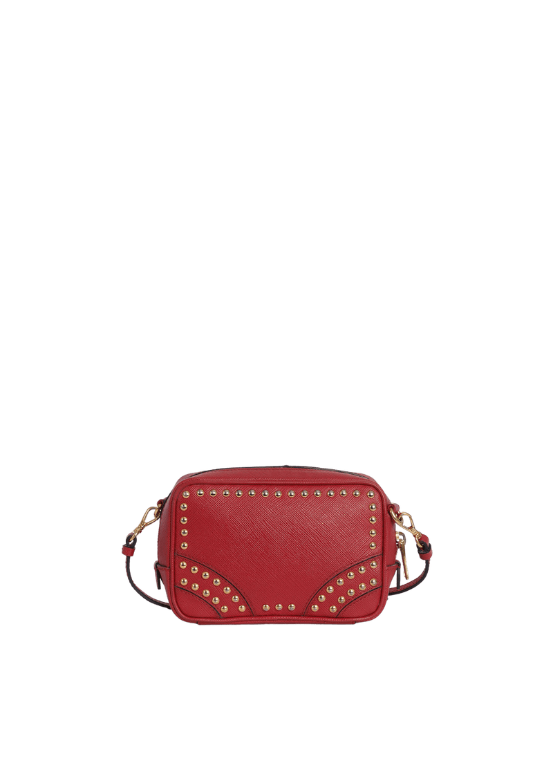 STUDDED SAFFIANO CAMERA BAG