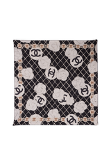 CAMELIA AND CC LOGO PRINT SILK SCARF