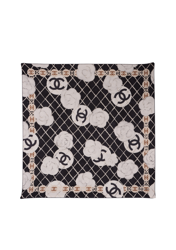 CAMELIA AND CC LOGO PRINT SILK SCARF