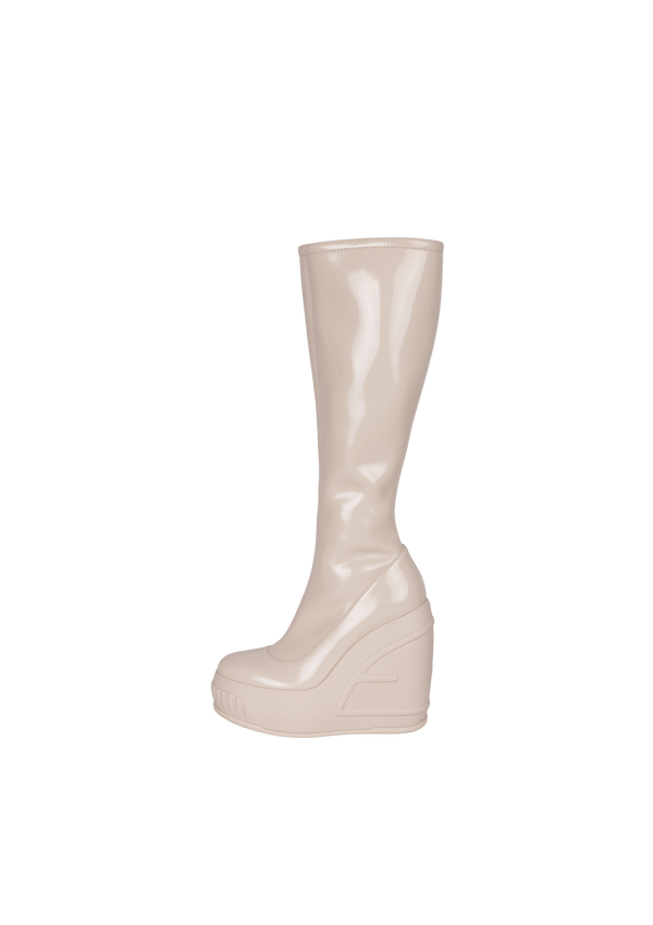ECRU VINYL KNEE-HIGH BOOTS 37