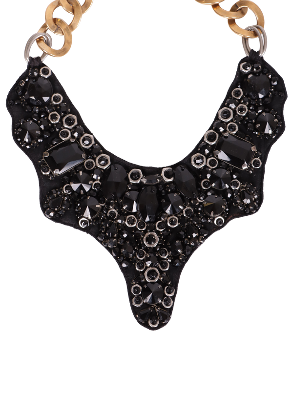 CRYSTAL & FABRIC EMEBLLISHED BIB NECKLACE