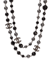 FAUX PEARL & BEAD CC STATION NECKLACE