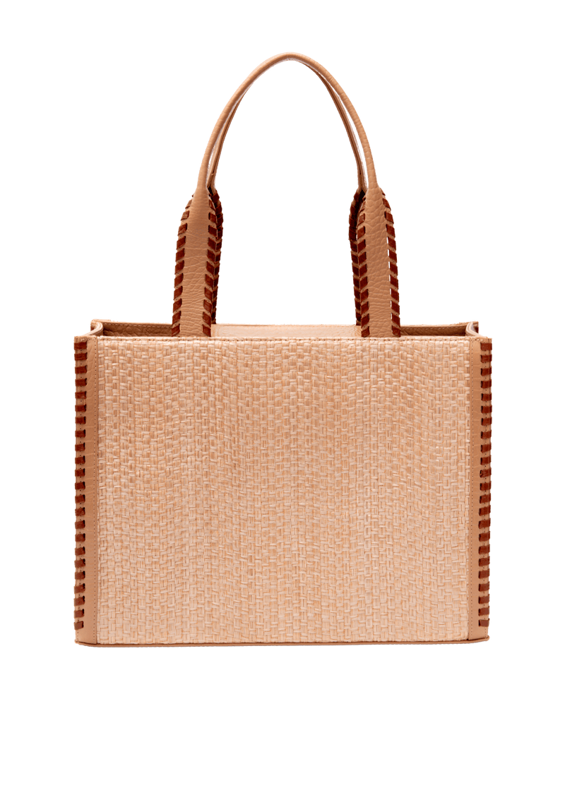 BOLSA MAXI TOTE RAVENA EM PALHA E COURO