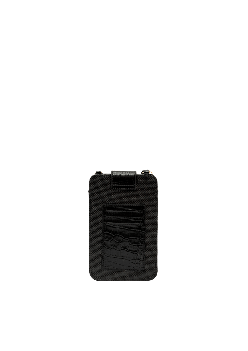 BOLSA PORTA CELULAR TIRACOLO EM PALHA PRETO