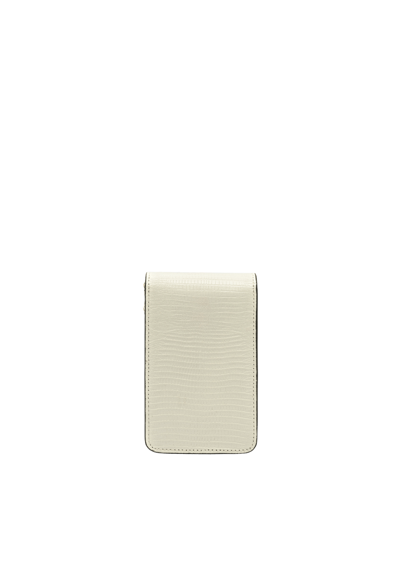 PHONE POUCH COM TAMPA EM COURO LIZARD MARSHMALLOW PRETO