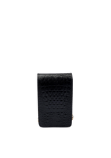 PHONE POUCH COM TAMPA EM COURO LIZARD PRETO