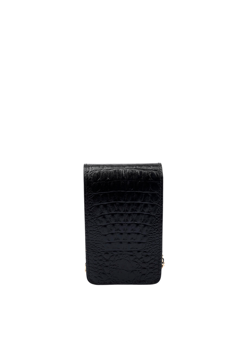 PHONE POUCH COM TAMPA EM COURO LIZARD PRETO