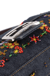 DENIM EMBROIDERED BAGUETTE BAG