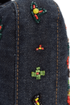 DENIM EMBROIDERED BAGUETTE BAG