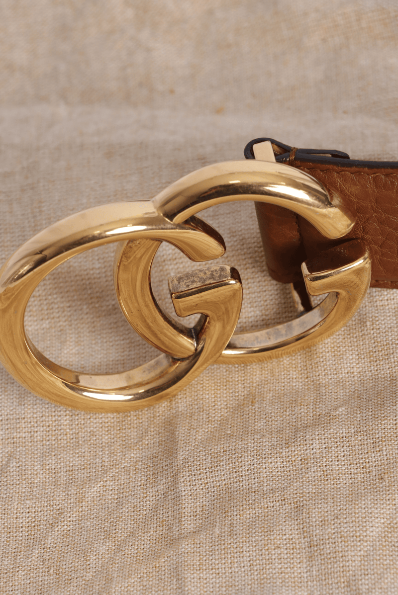 CINTO GUCCI DOUBLE G LOGO BELT MARROM 85 ORIGINAL