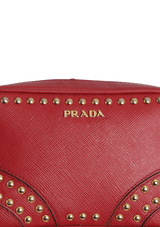 STUDDED SAFFIANO CAMERA BAG