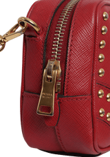 STUDDED SAFFIANO CAMERA BAG