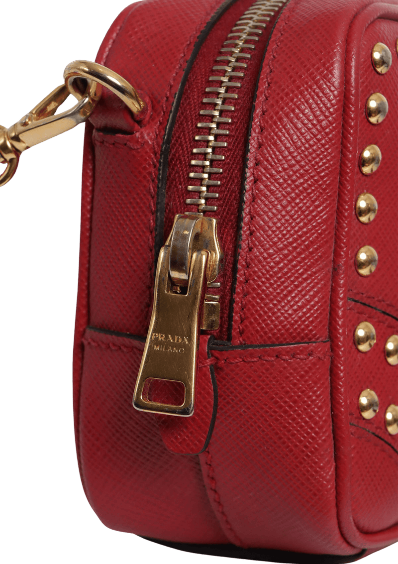 STUDDED SAFFIANO CAMERA BAG