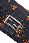 DENIM EMBROIDERED BAGUETTE BAG