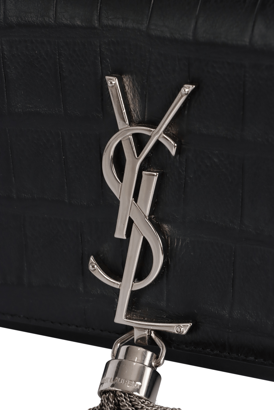BOLSA SAINT LAURENT SMALL KATE TASSEL CROCODILE EMBOSSED PRETO