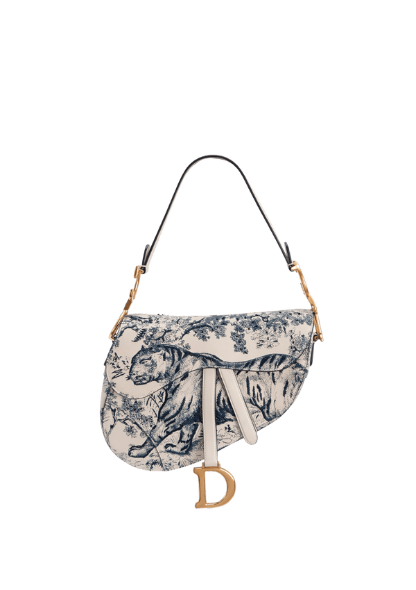 LEATHER EMBROIDERED TOILE DE JOUY SADDLE BAG