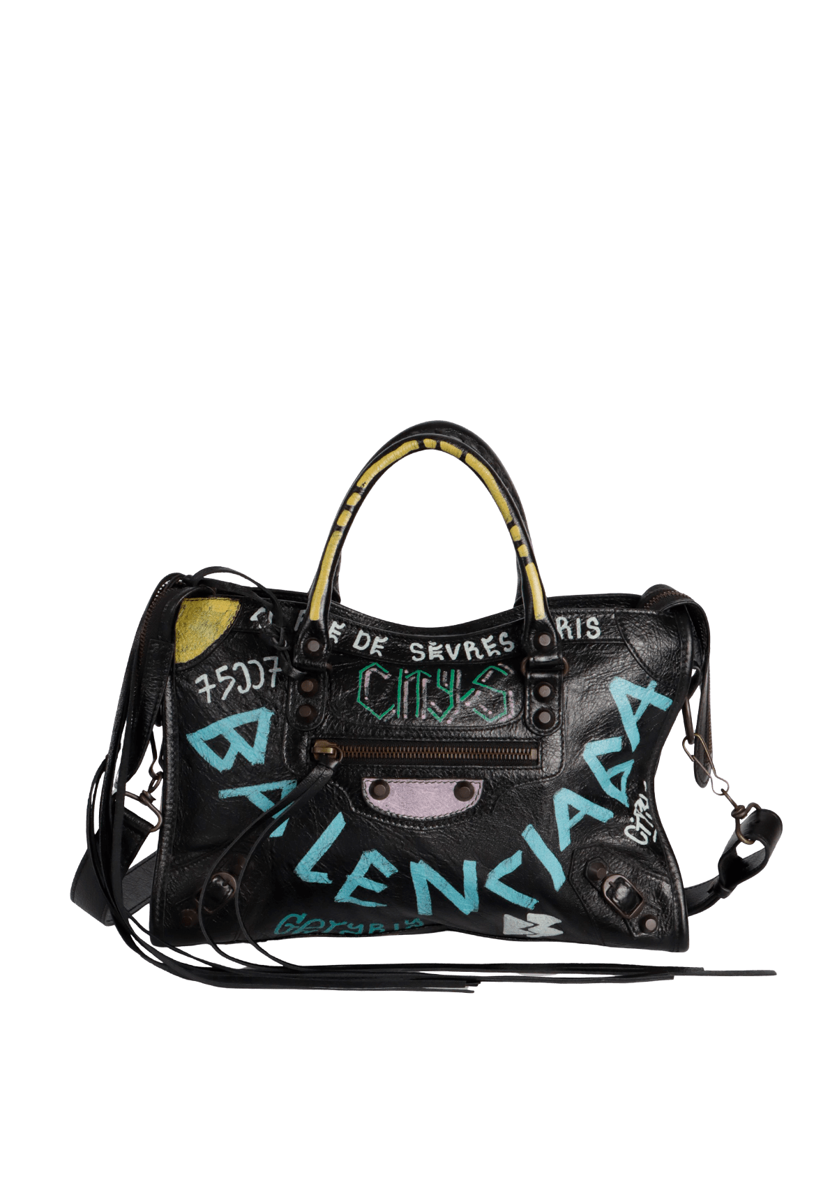 デ*ン様 BALENCIAGA ボディバッグ グラフィティ風 BOLSA BALENCIAGA MOTOCROSS CLASSIC GRAFFITI CITY BAG PRETO