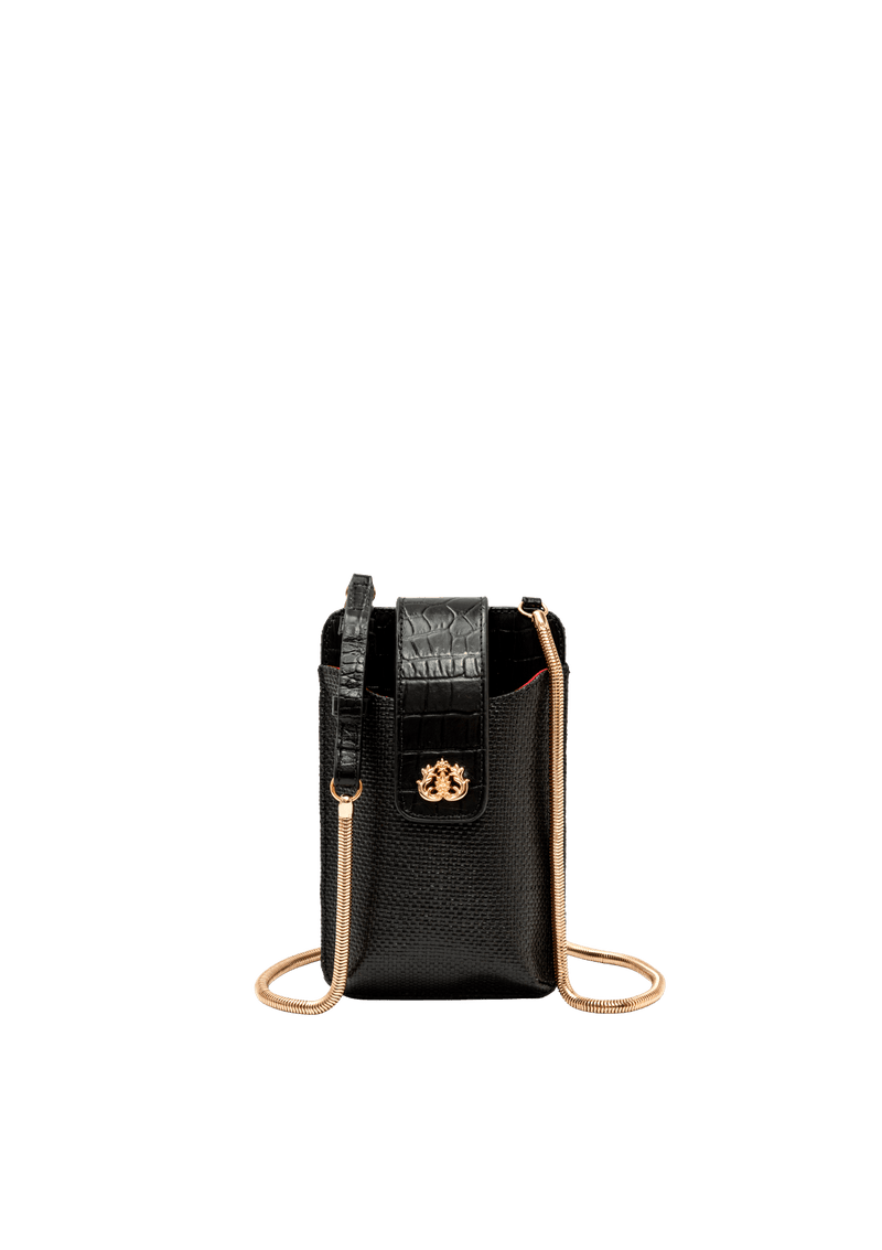 BOLSA PORTA CELULAR TIRACOLO EM PALHA PRETO