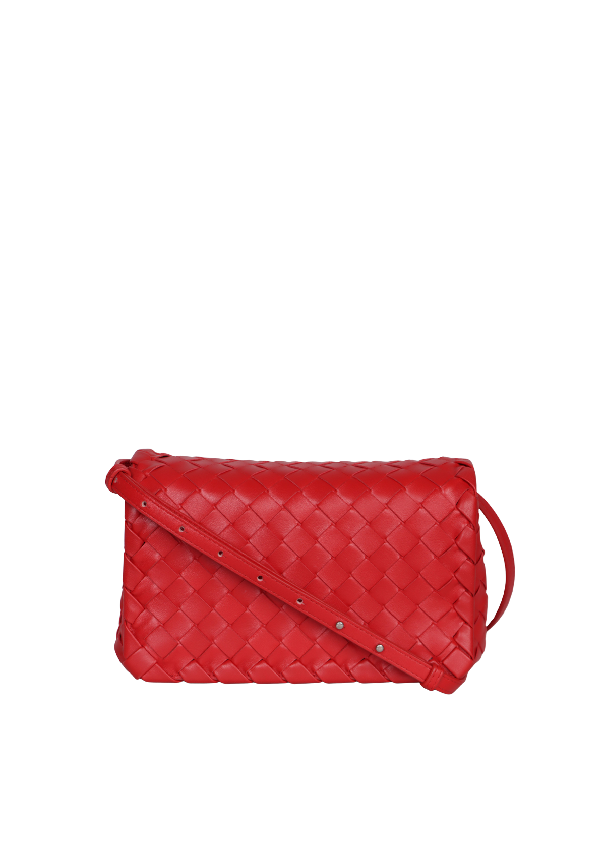 BOLSA BOTTEGA VENETA SMALL INTRECCIATO FULL FLAP BAG VERMELHO