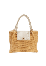 BOLSA SHOPPER EM CROCHÊ E COURO NATURAL