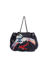 DENIM EMBROIDERED NIGHT FLIGHT TOTE