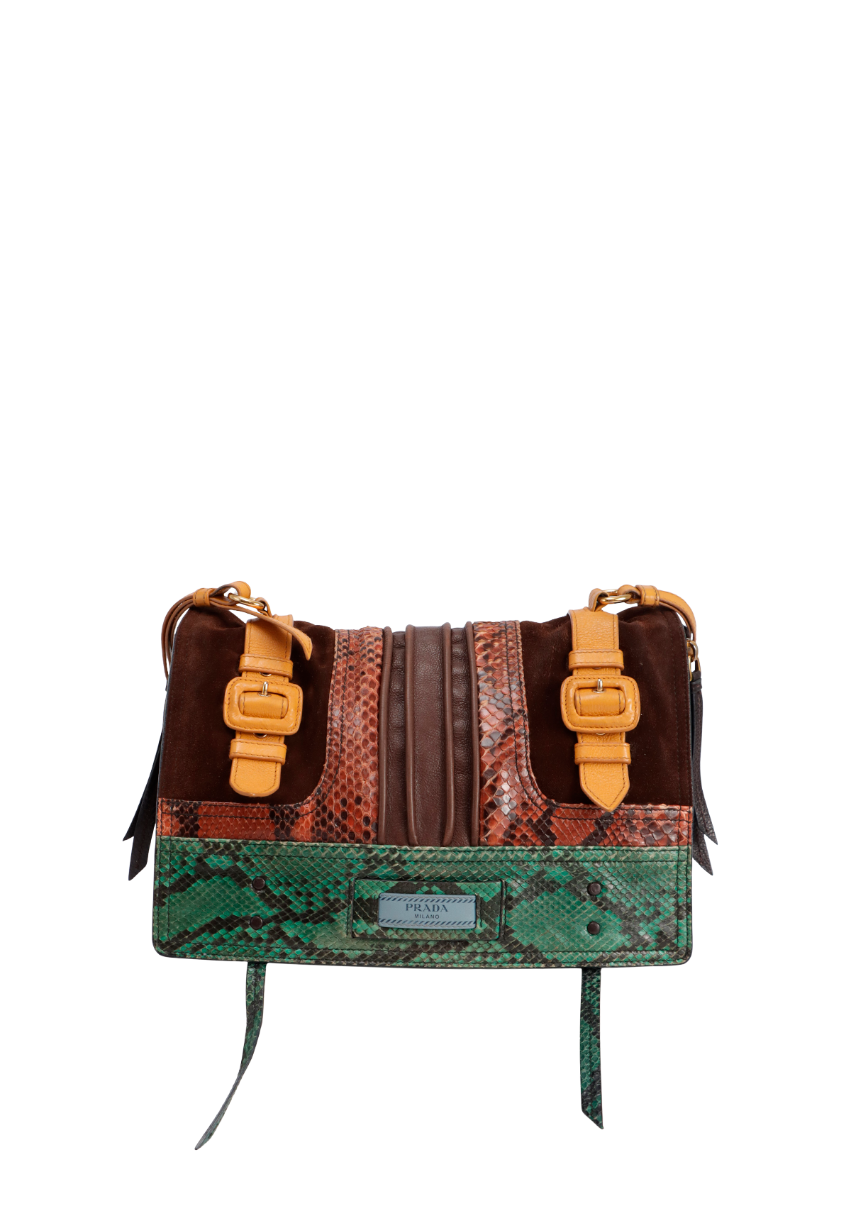BOLSA PRADA PYTHON ETIQUETTE BAG MARROM ORIGINAL – Gringa