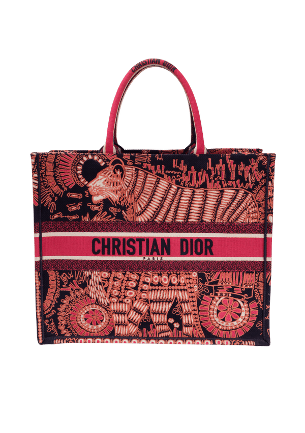 LARGE BOOK TOTE TIGER EMBROIDERED
