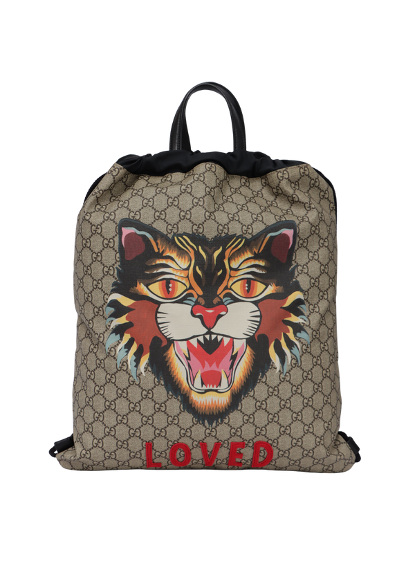 GG SUPREME ANGRY CAT DRAWSTRING BACKPACK