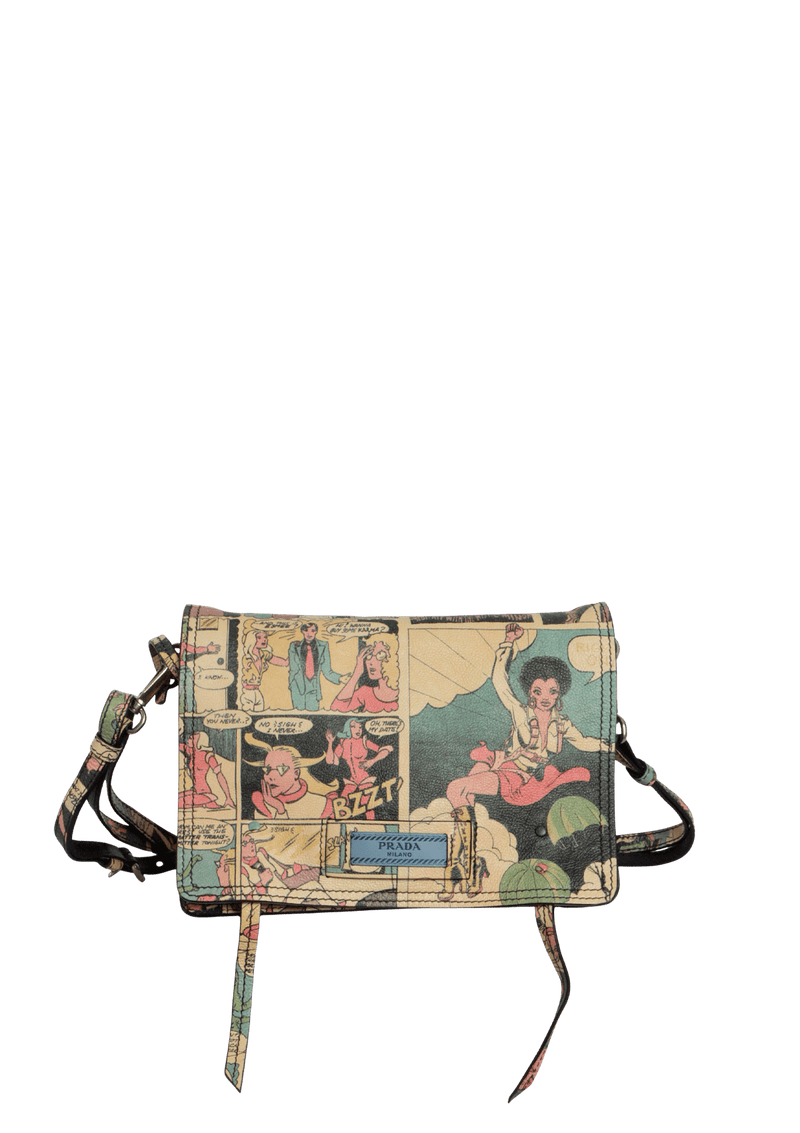 GLACE CALF COMIC ETIQUETTE FLAP BAG