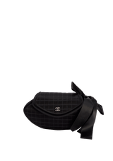 CC CHOCOLATE BAR SATIN QUILTED WRISTLET BOW CLUTCH