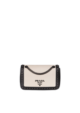 GLACE CALF STUDDED FLAP BAG