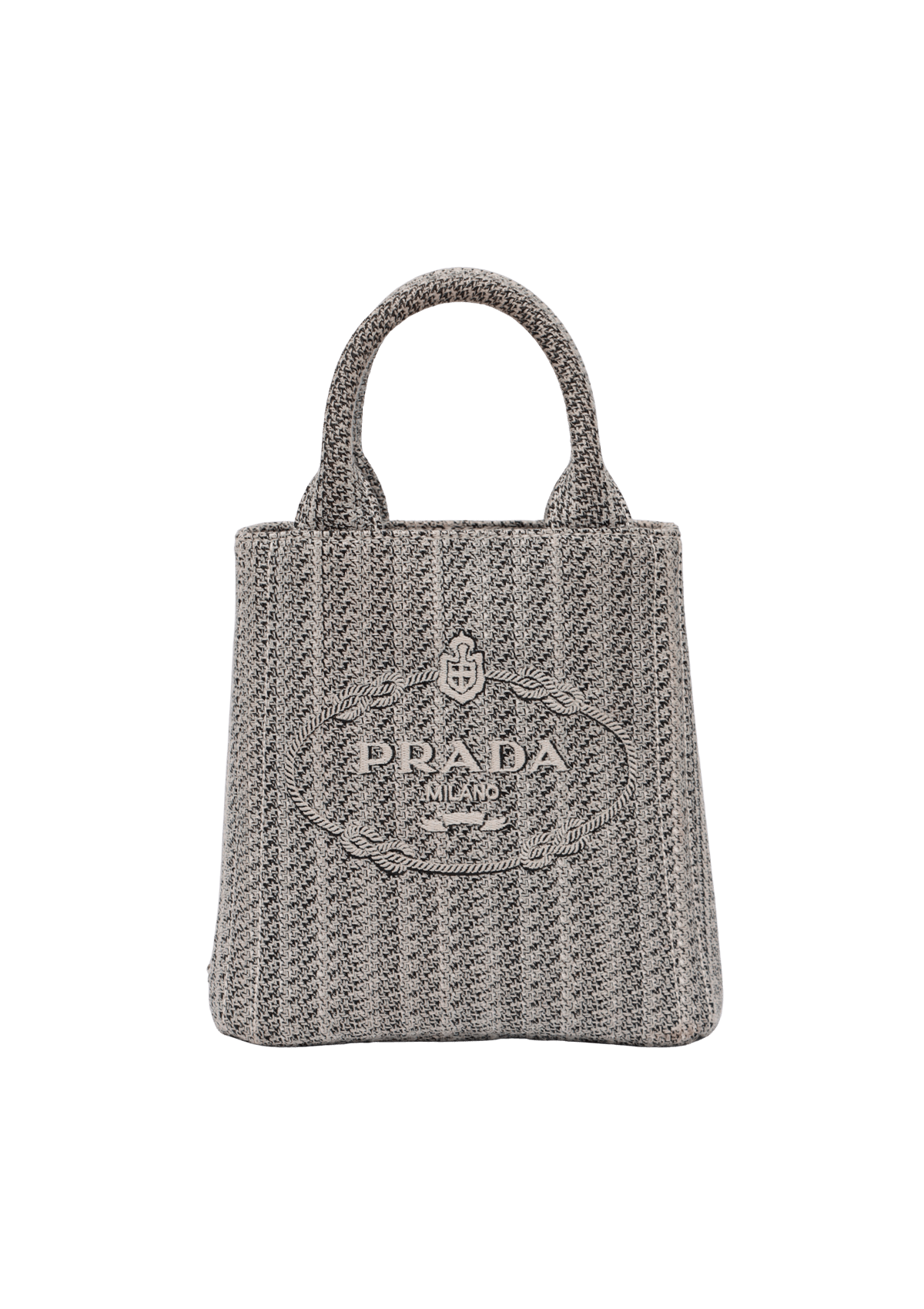 BOLSA PRADA RICAMO JACQUARD 2WAY MINI TOTE BAG CINZA ORIGINAL – Gringa
