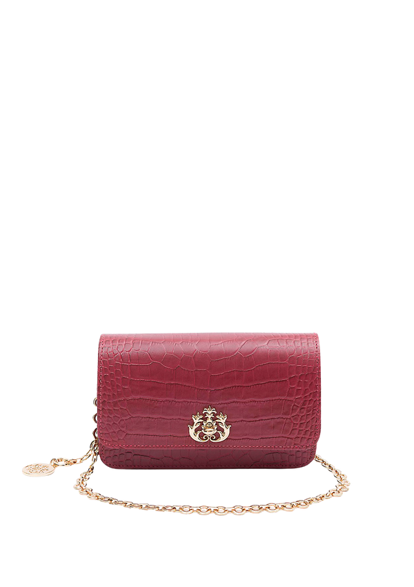 BOLSA CARTEIRA COM CORRENTE TRANSVERSAL FOREVER NEW CROCO BURGUNDY