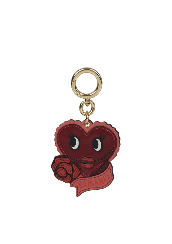 LEATHER 'ROMANCE' HEART KEYCHAIN