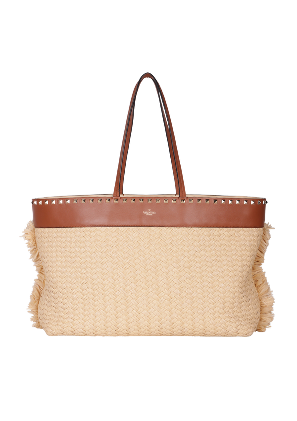 ROCKSTUD RAFFIA TOTE