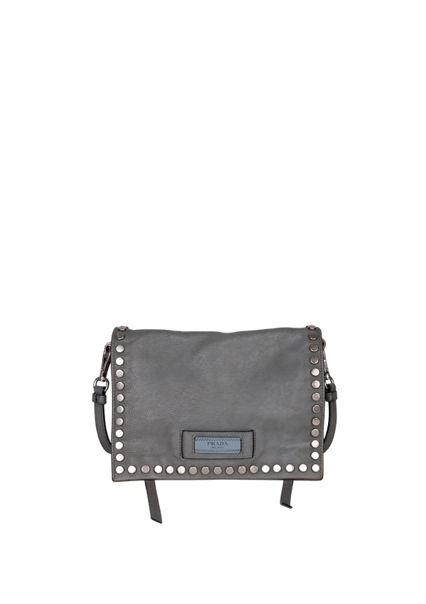 SMALL GLACE CALF STUDDED ETIQUETTE MESSENGER