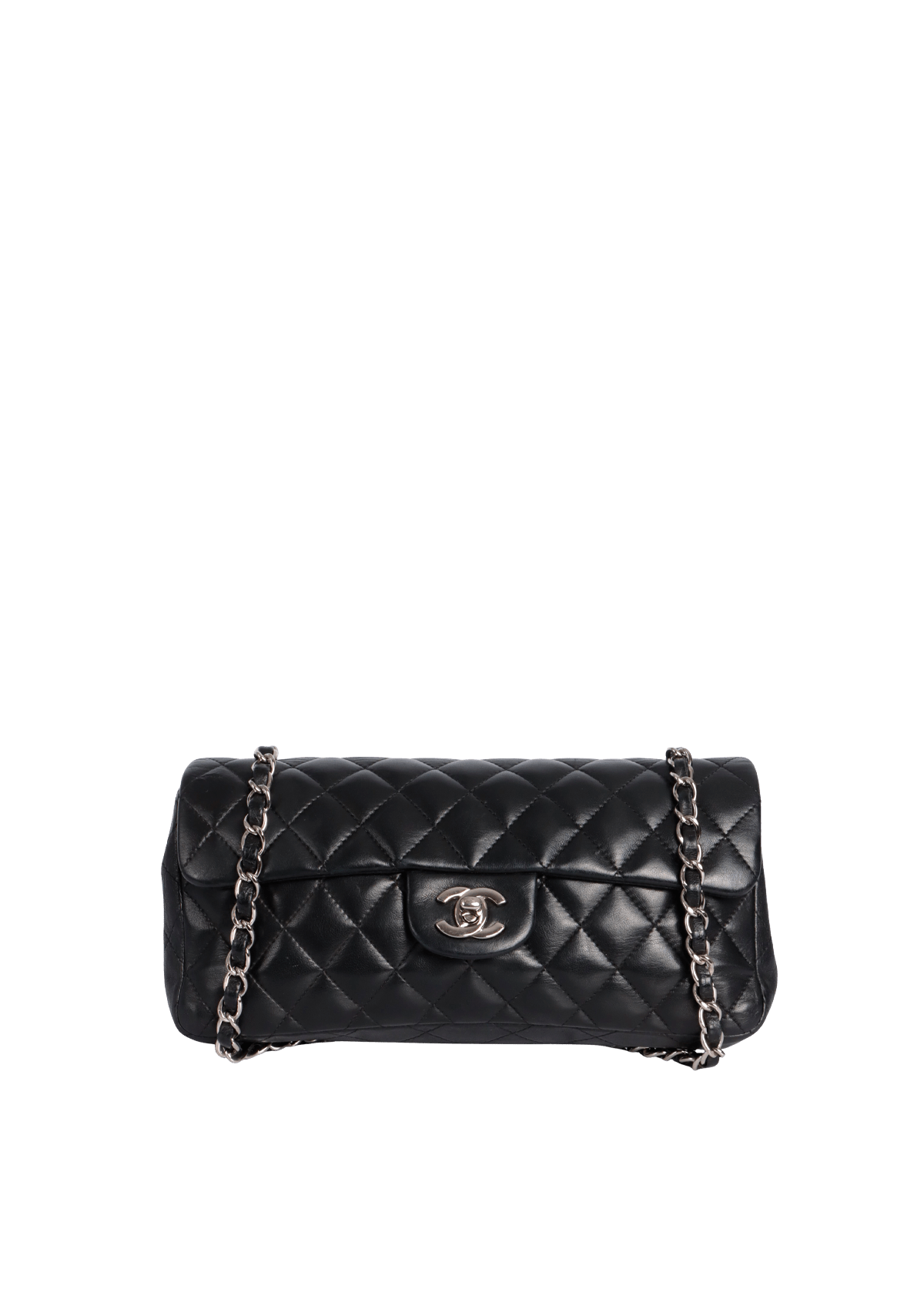 BOLSA CHANEL EAST WEST CLASSIC SINGLE FLAP LAMBSKIN PRETO ORIGINAL