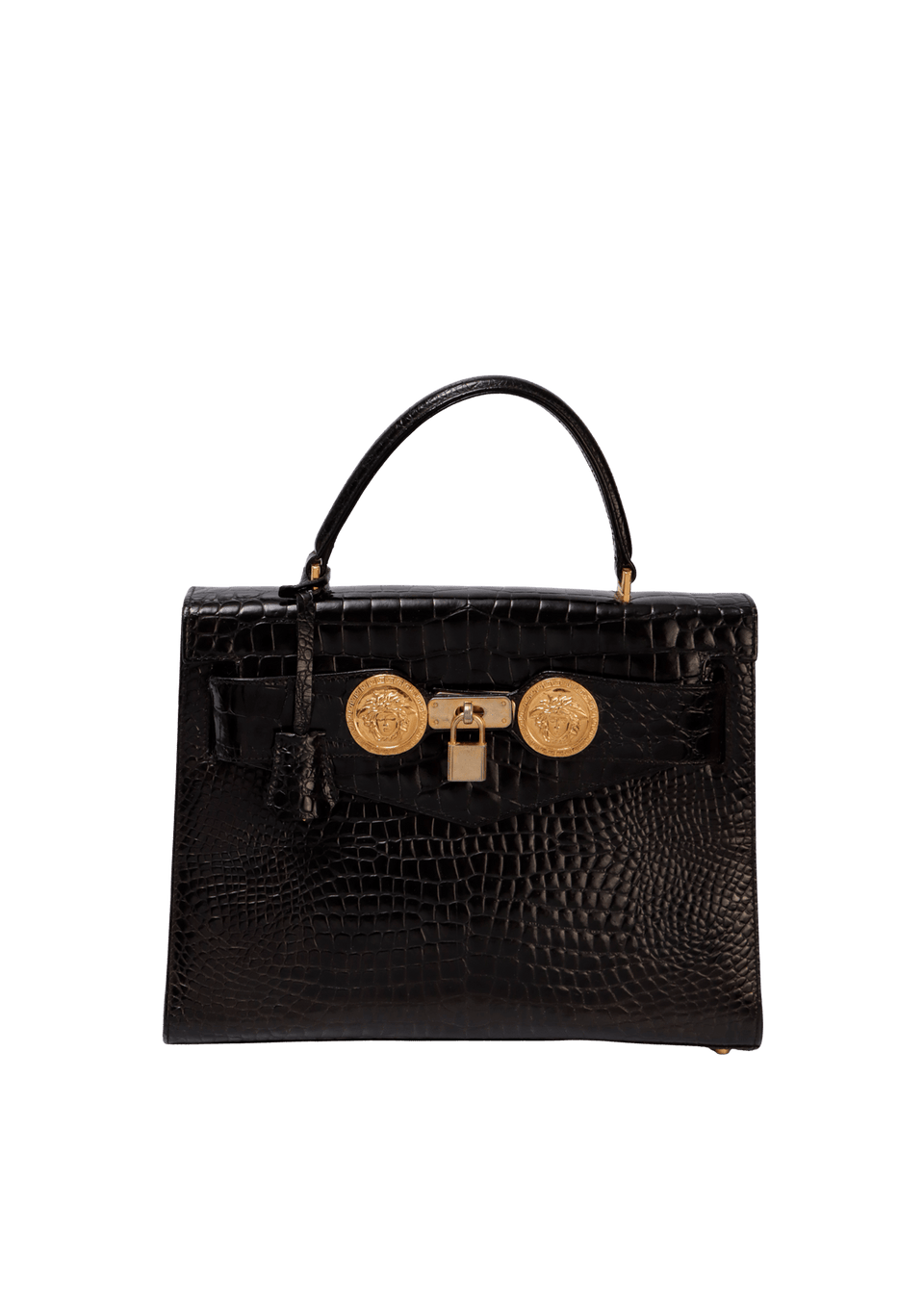 BOLSA GIANNI VERSACE VINTAGE CROCODILE EMBOSSED DIANA BAG PRETO