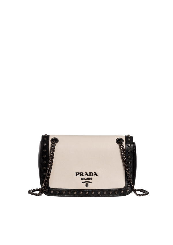 GLACE CALF STUDDED FLAP BAG