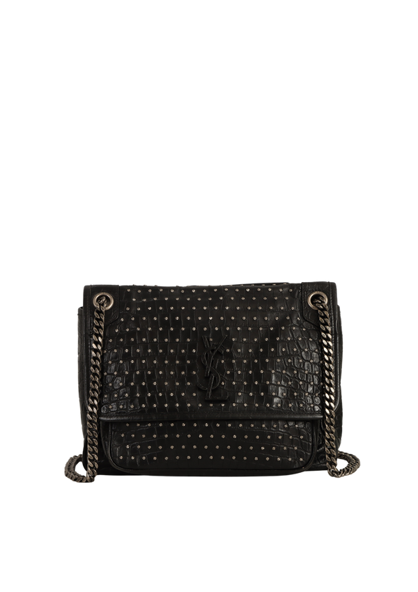 CROCODILE EMBOSSED STUDDED MEDIUM NIKI BAG