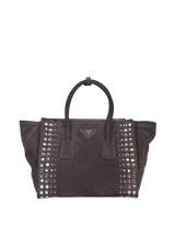 SUEDE STUDDED TWIN POCKET TOTE