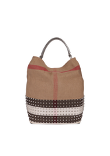 EXPLODED CHECK STUDDED ASHBY BUCKET BAG