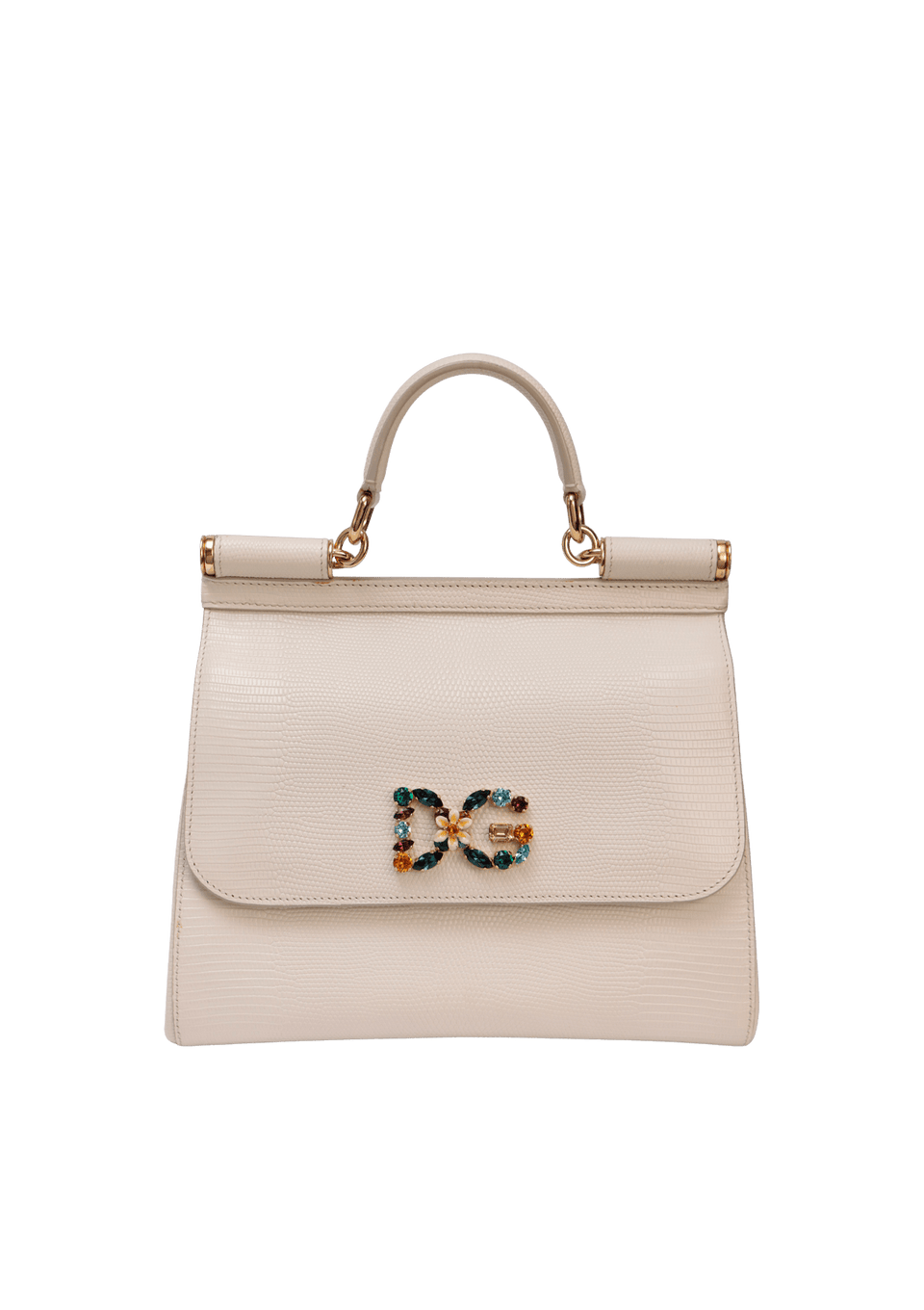 BOLSA DOLCE & GABBANA LIZARD EMBOSSED MEDIUM MISS SICILY BRANCO