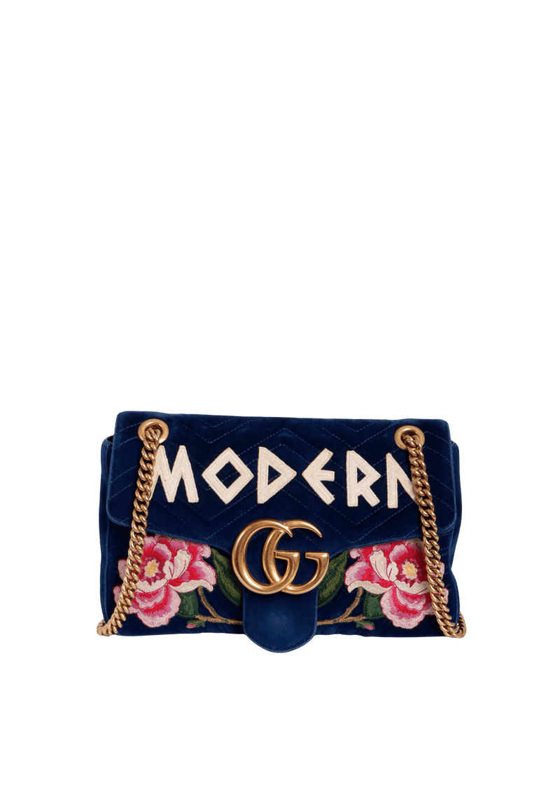 GG MARMONT EMBROIDERED VELVET MEDIUM BAG