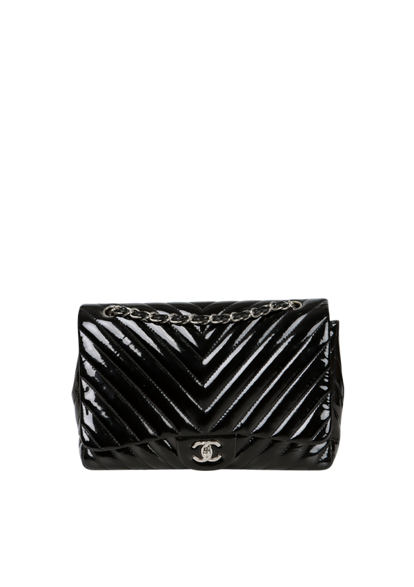 PATENT LEATHER JUMBO CLASSIC SINGLE FLAP LAMBSKIN CHEVRON