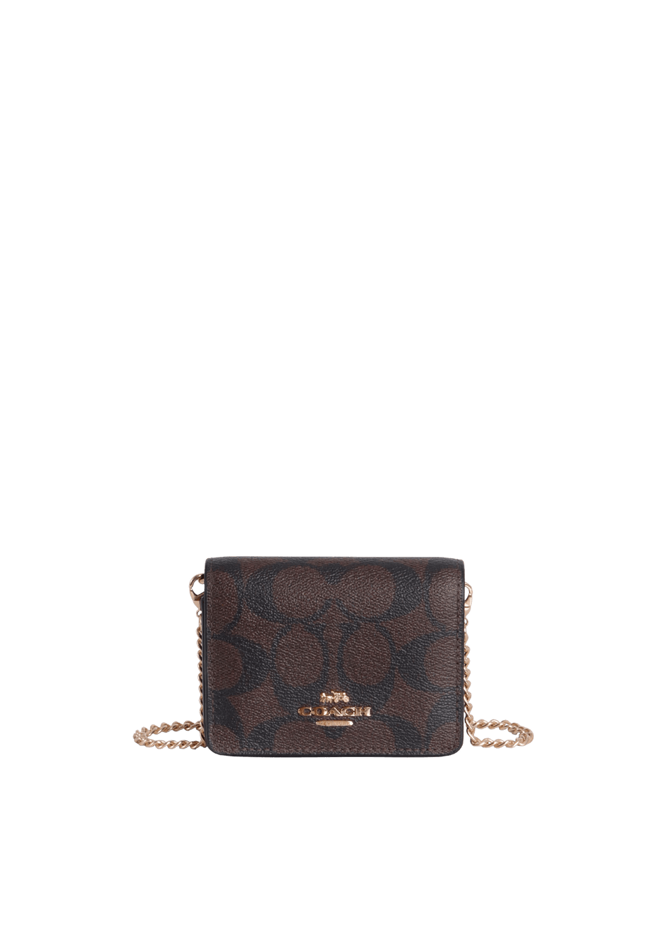 BOLSA COACH MINI SIGNATURE WALLET ON CHAIN MARROM ORIGINAL – Gringa