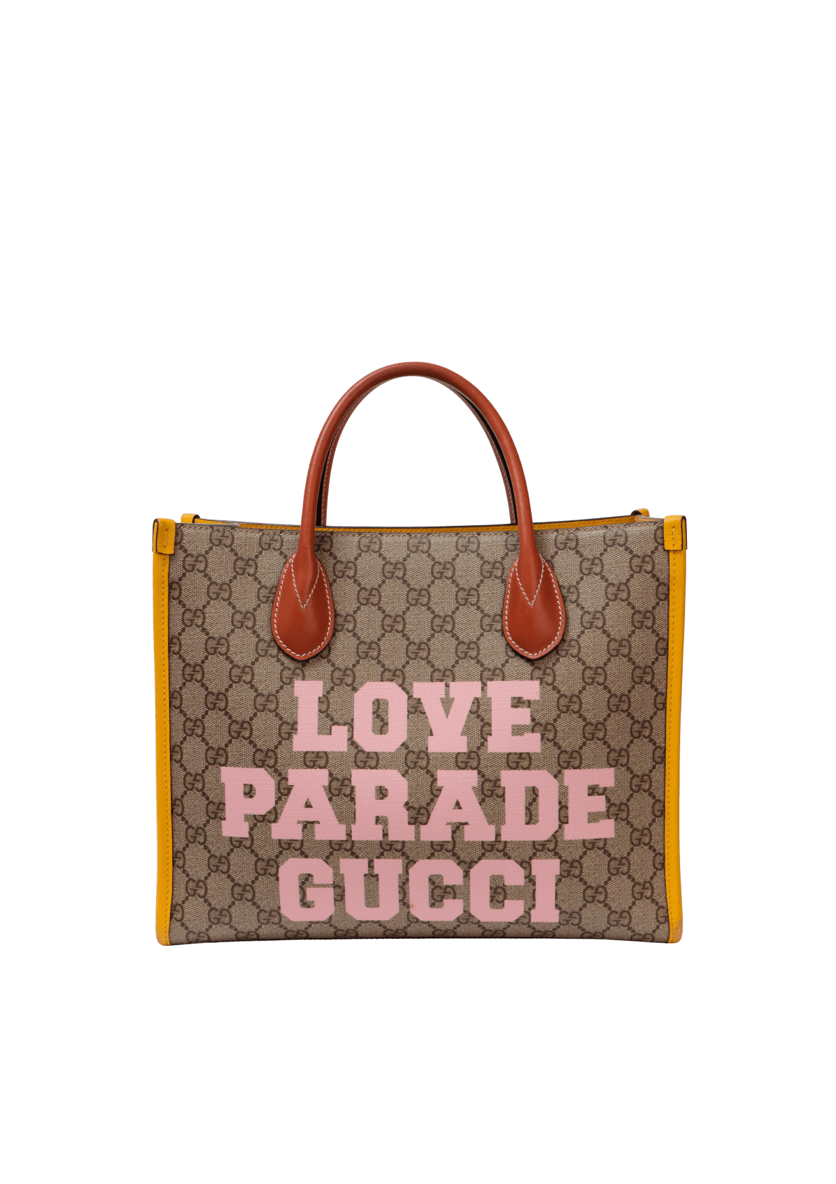 R*︎様 グッチ トートバッグ　Gucci GG Supreme Plus To BOLSA GUCCI GG SUPREME LOVE PARADE OPEN TOTE AMARELO ORIGINAL – Gringa