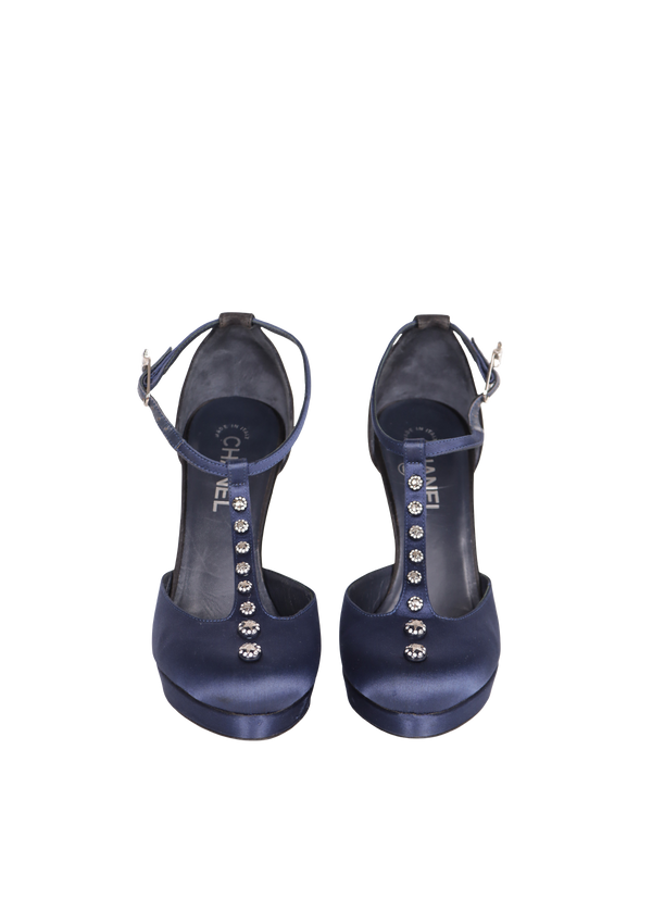 SATIN CRYSTAL T-STRAP PUMPS 37
