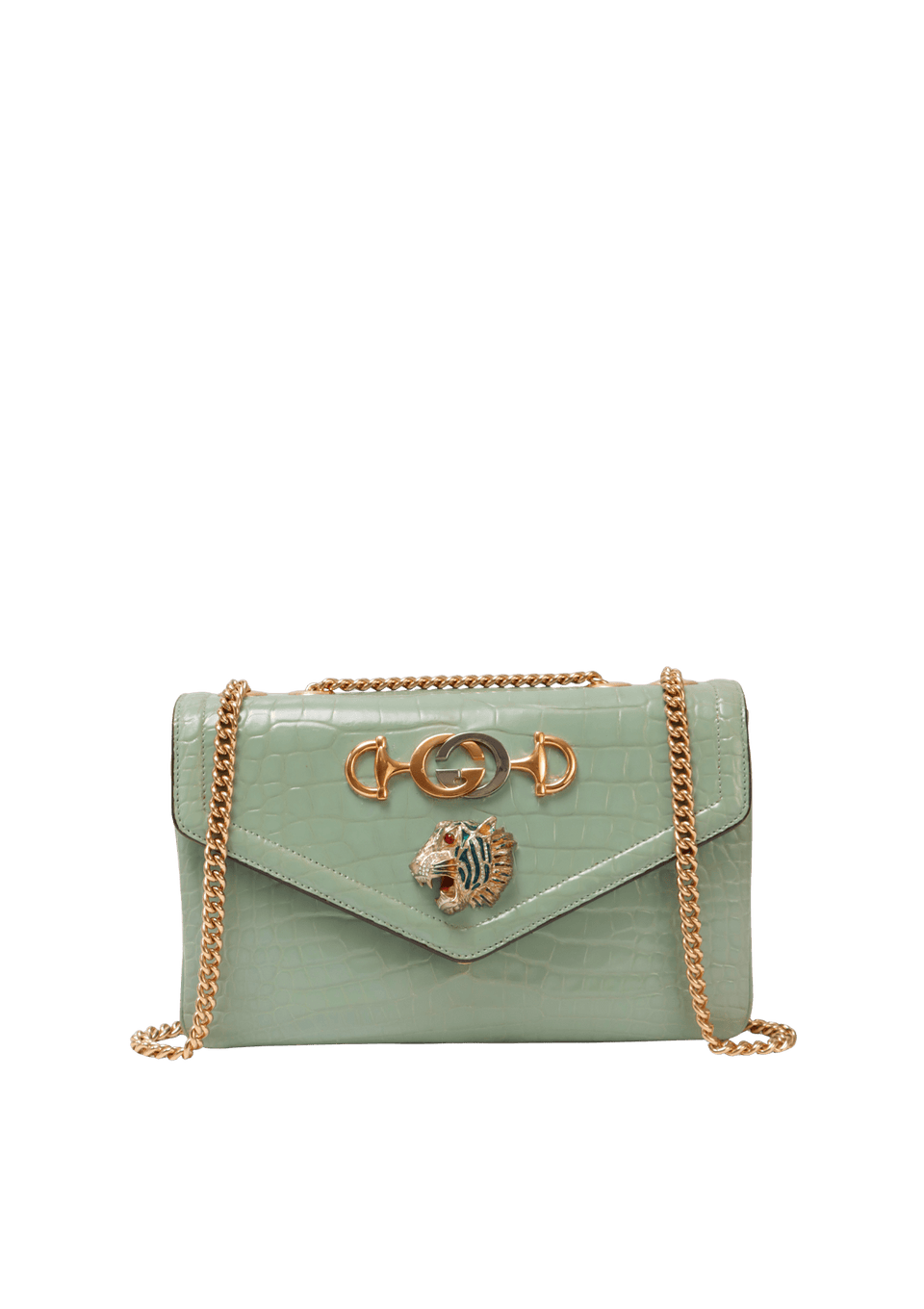 BOLSA GUCCI MEDIUM CROCODILE RAJAH SHOULDER BAG VERDE ORIGINAL